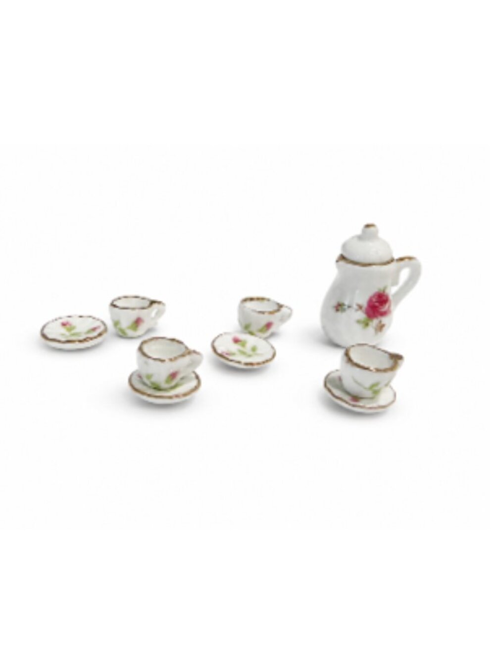 Dollhouse Miniature Dining Table 4 Chairs Pink White Hand Painted Wood Set 1:12 - Picture 6 of 9
